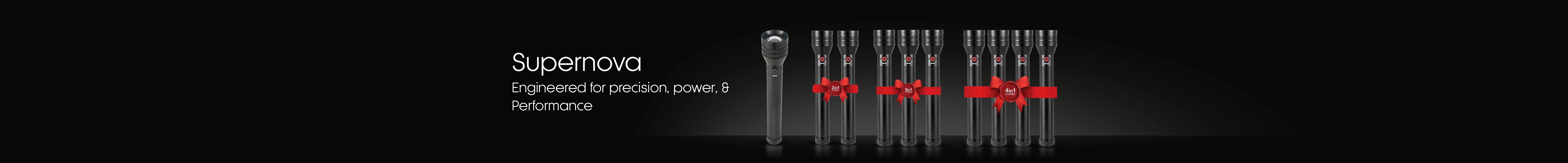 supernova searchlight collection banner featuring long range rechargeable flashlights sanford