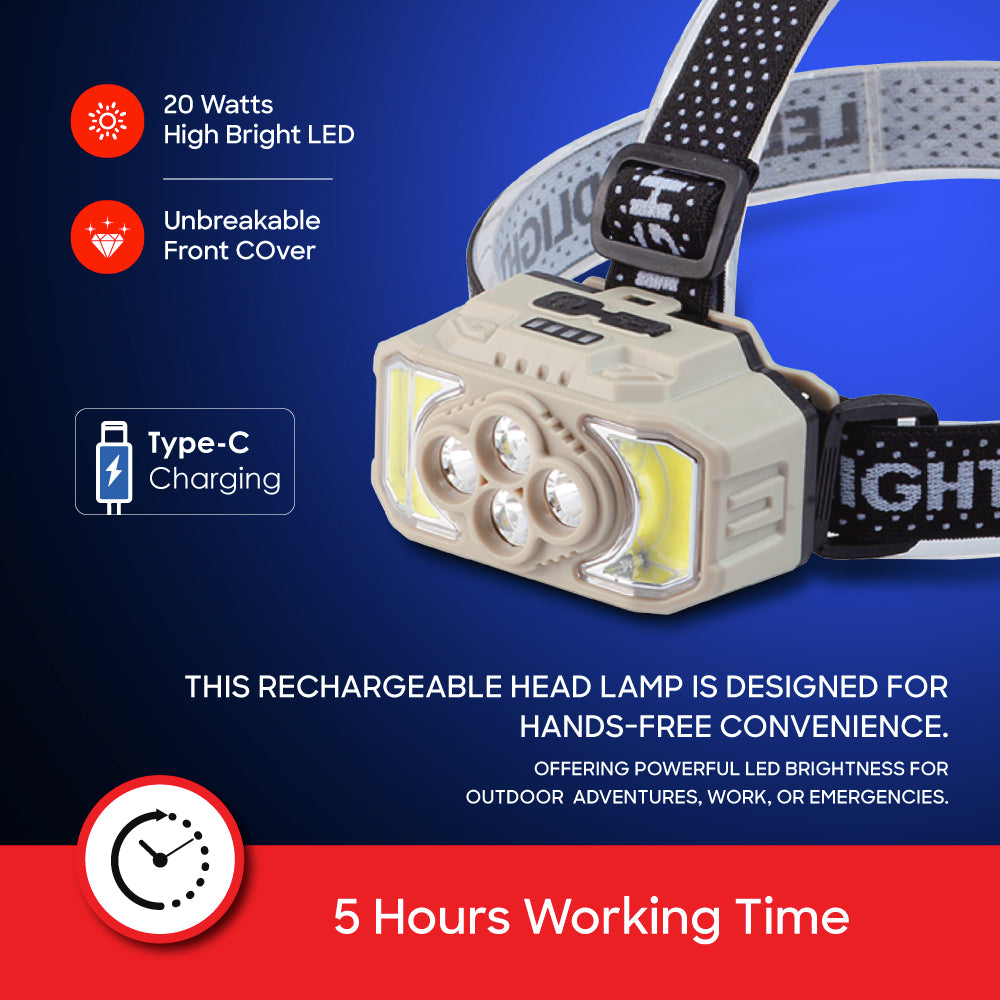 Sanford Rechargeable LED Headlamp with 20W Light, COB LEDs & 5000mAh Battery | SF1054HL - buysanford