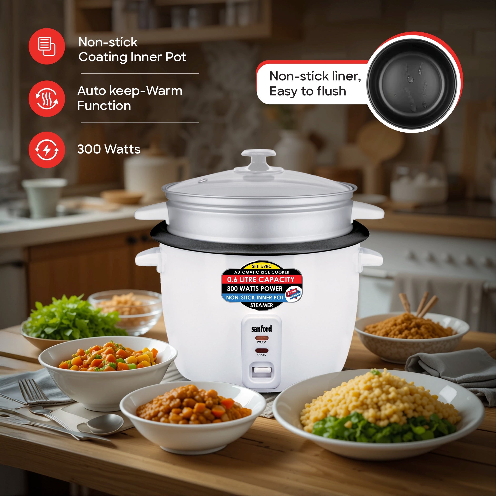 600ml automatic rice cooker non stick pot keep warm function sanford 3