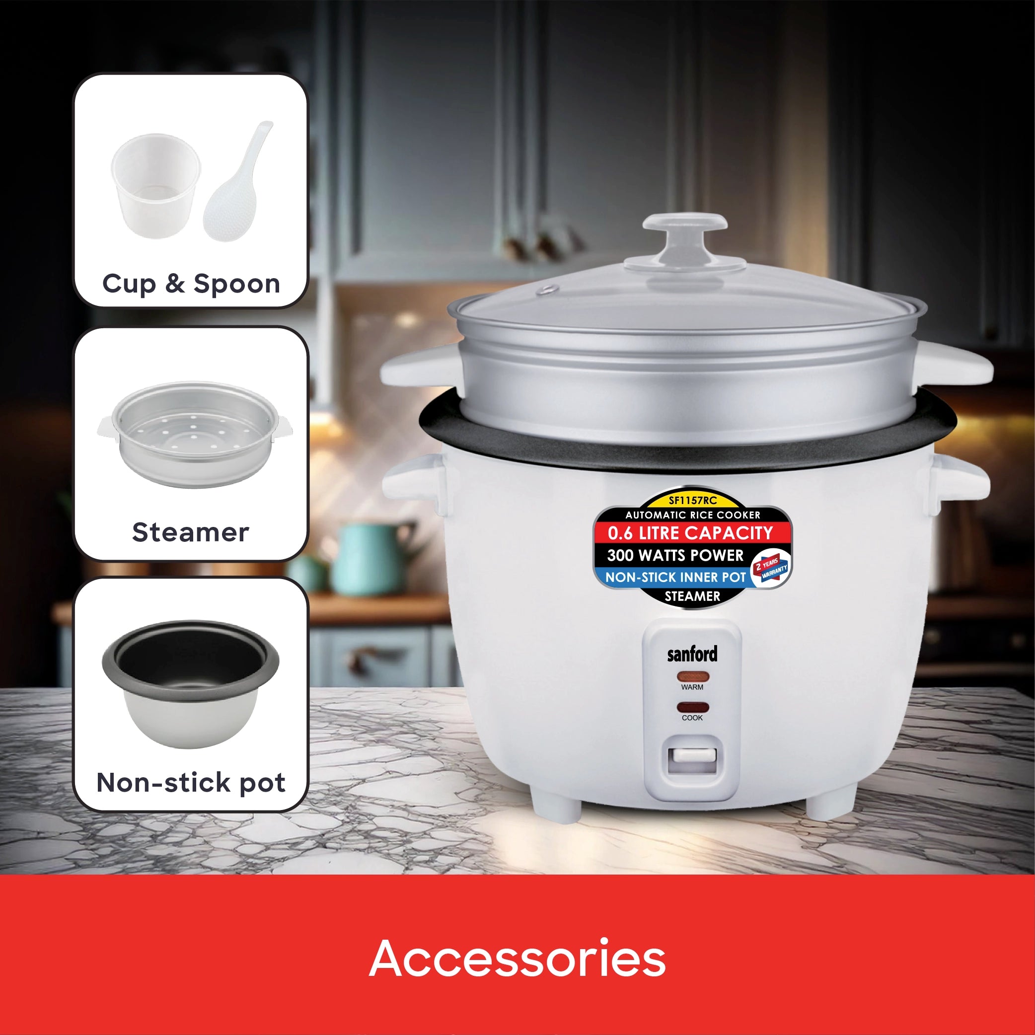 600ml automatic rice cooker non stick pot keep warm function sanford 5