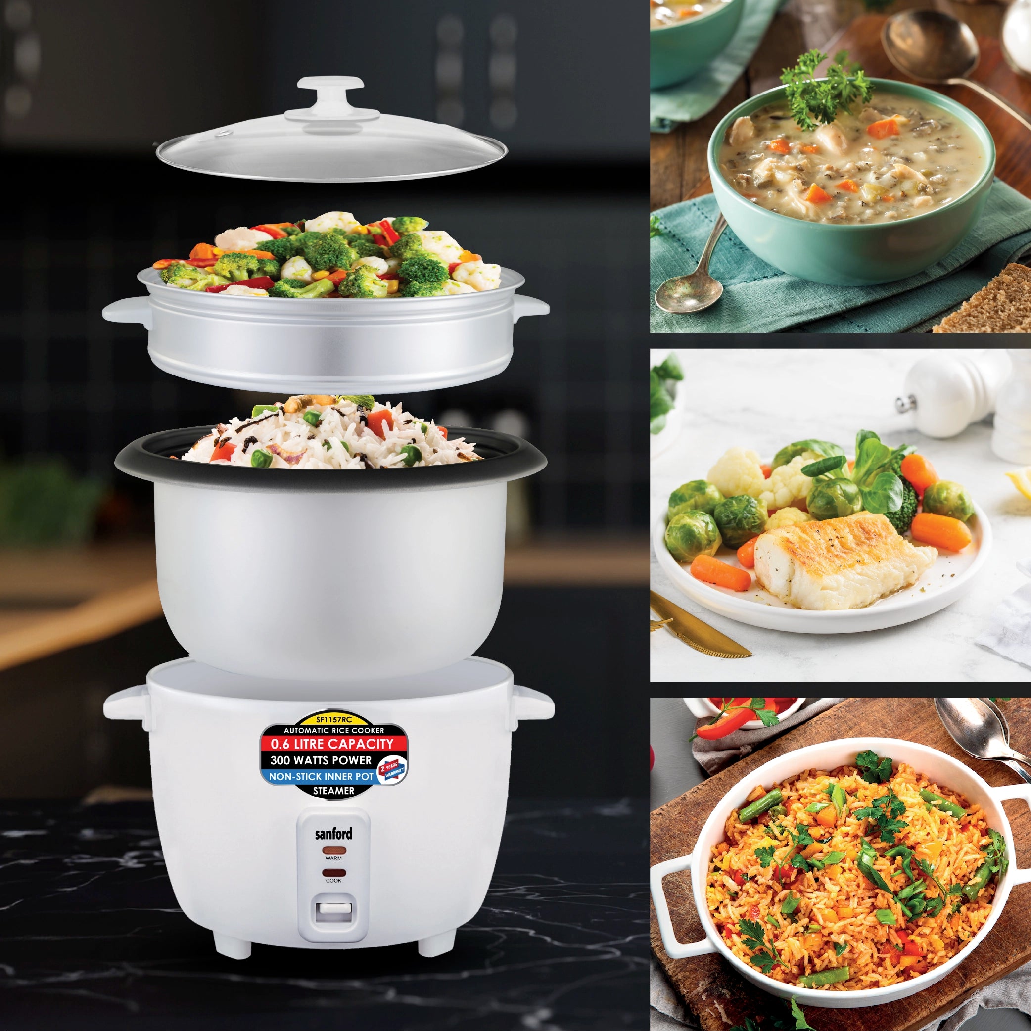 600ml automatic rice cooker non stick pot keep warm function sanford 6