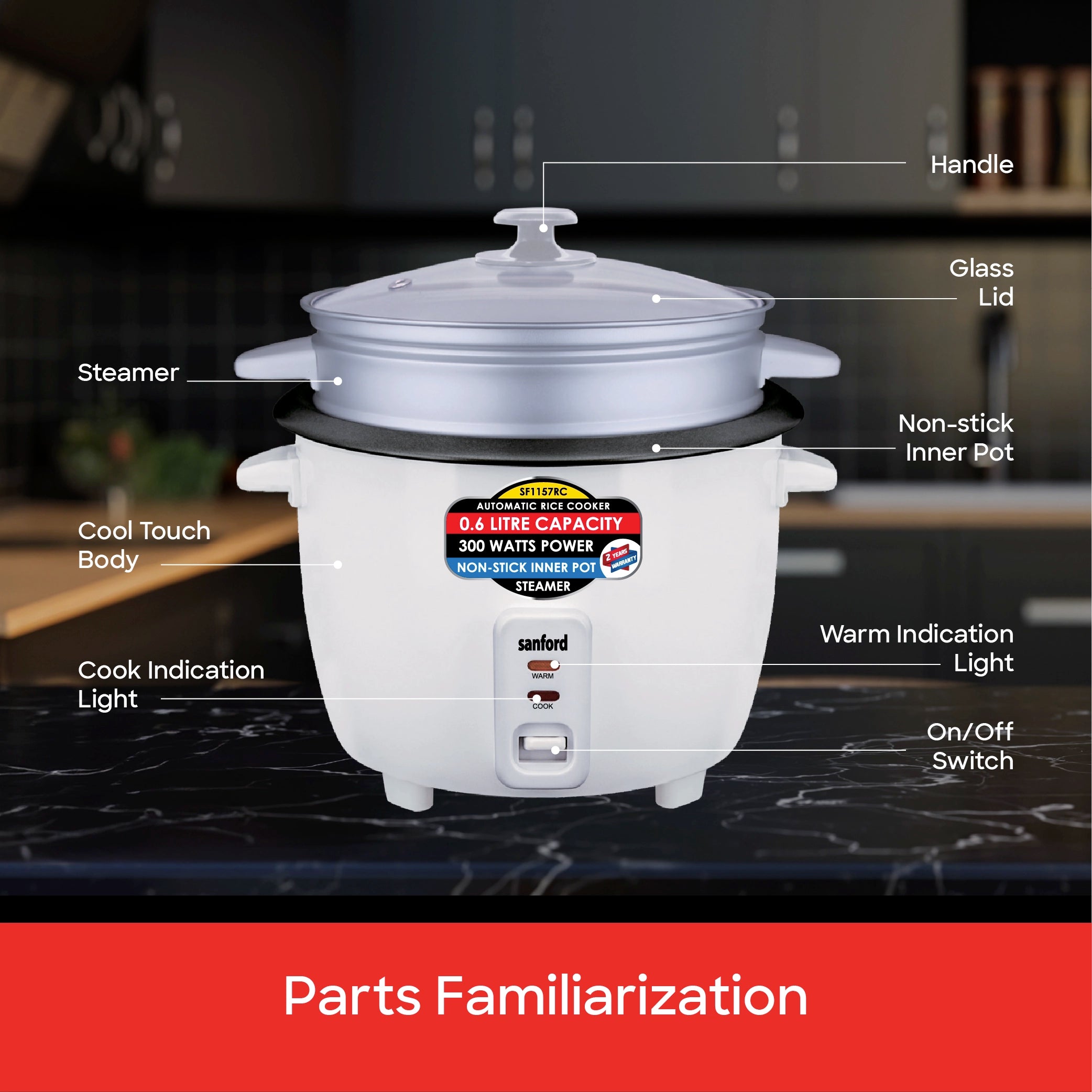 600ml automatic rice cooker non stick pot keep warm function sanford 7