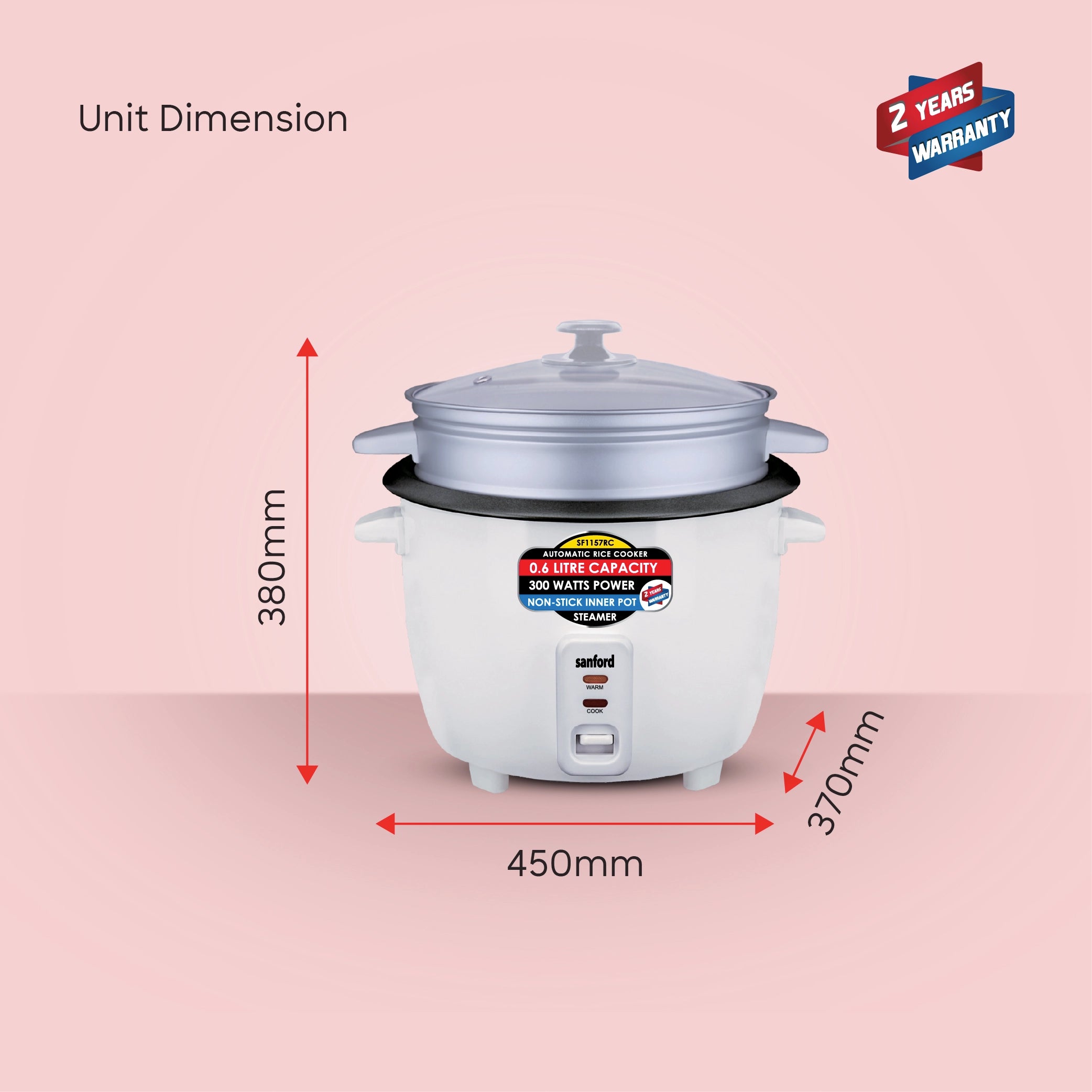600ml automatic rice cooker non stick pot keep warm function sanford 8