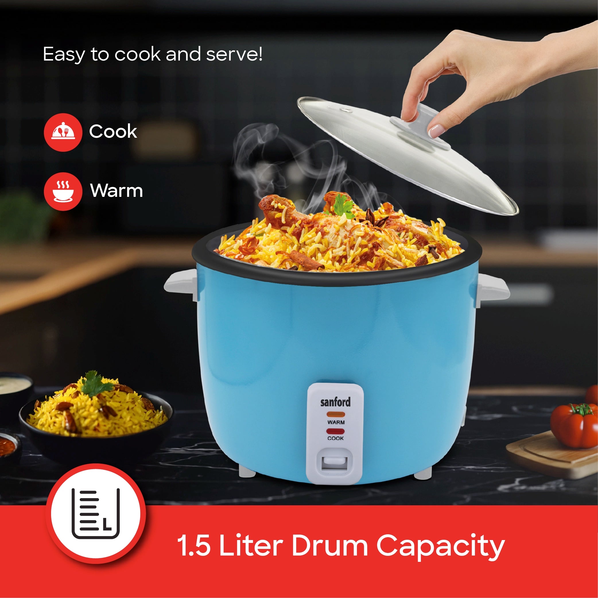 1.5L automatic rice cooker non stick pot keep warm function sanford 4