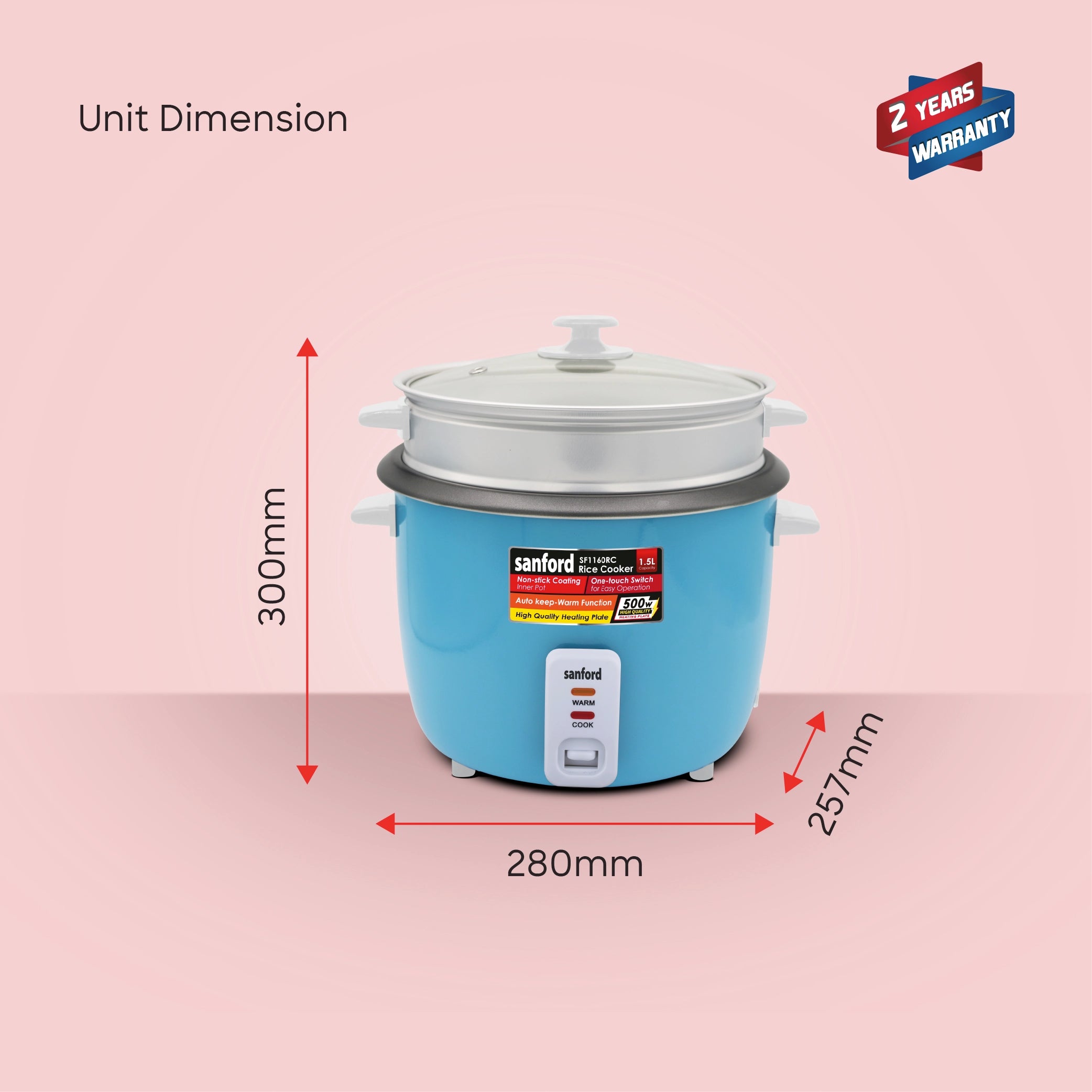 1.5L automatic rice cooker non stick pot keep warm function sanford 9