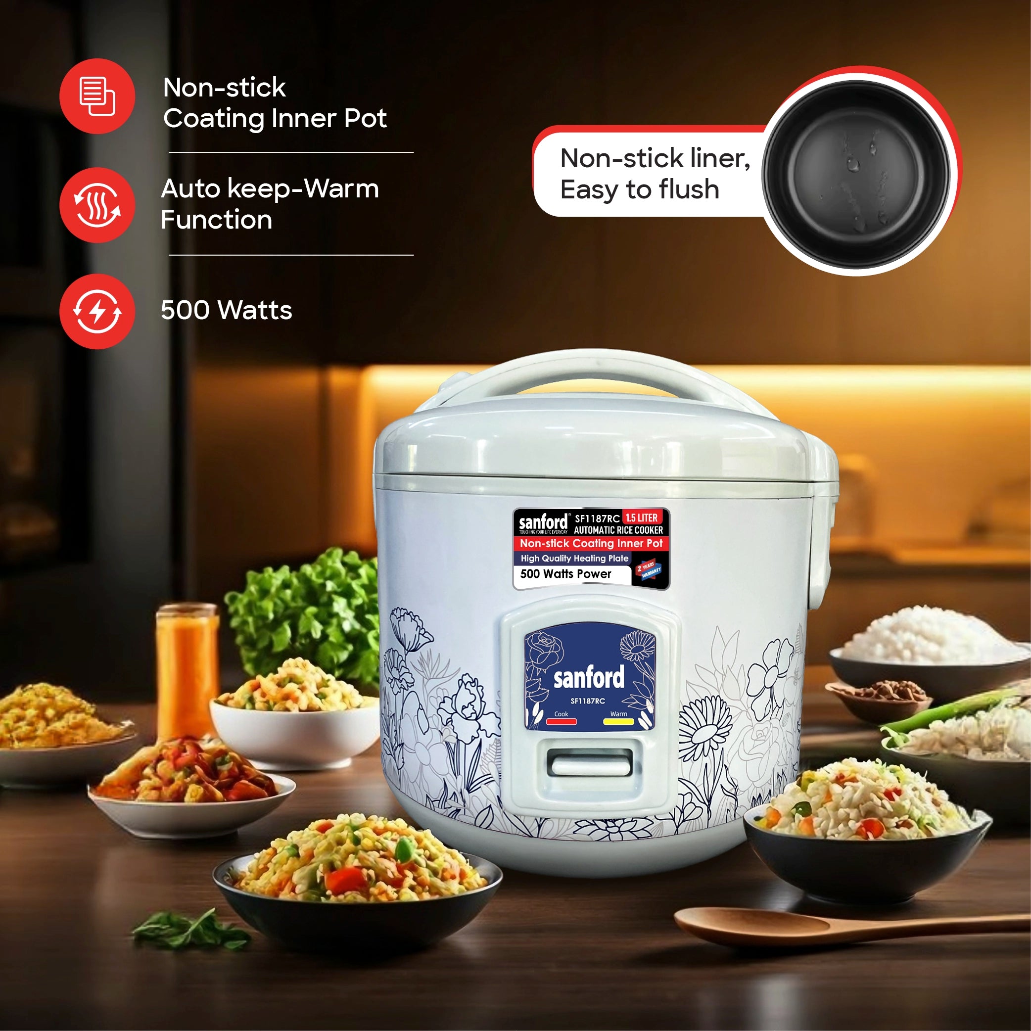 1.5L electric rice cooker automatic cooking sanford 3