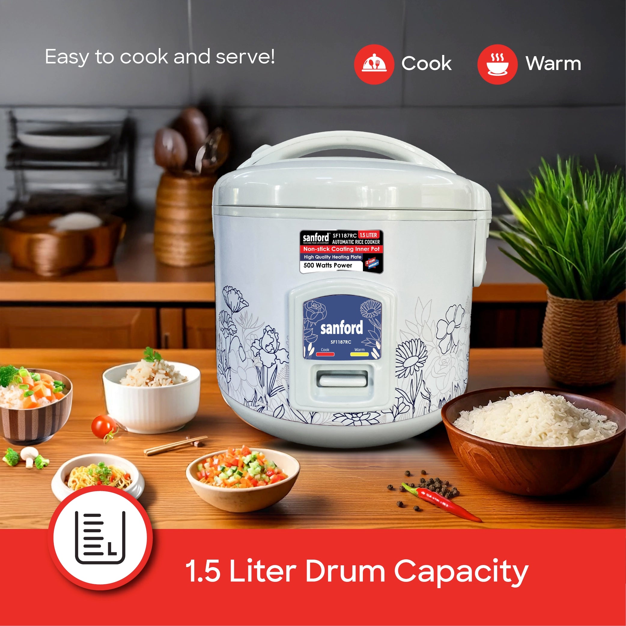 1.5L electric rice cooker automatic cooking sanford 4