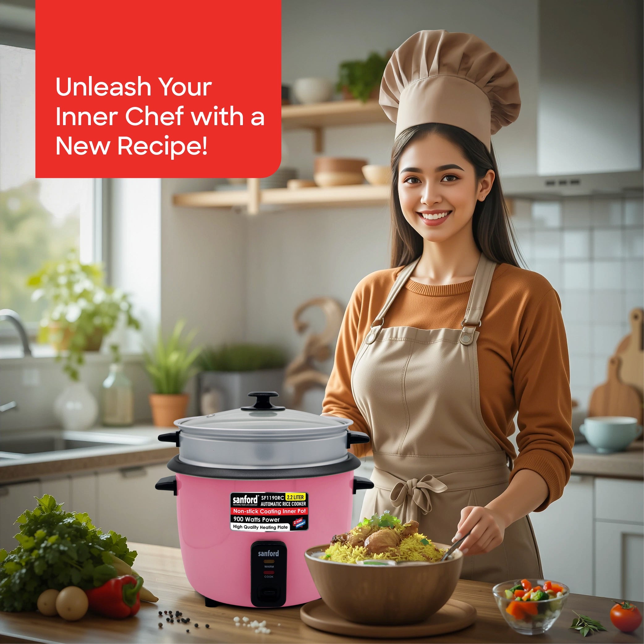 2.2L automatic rice cooker 900W non stick pot keep warm sanford 2
