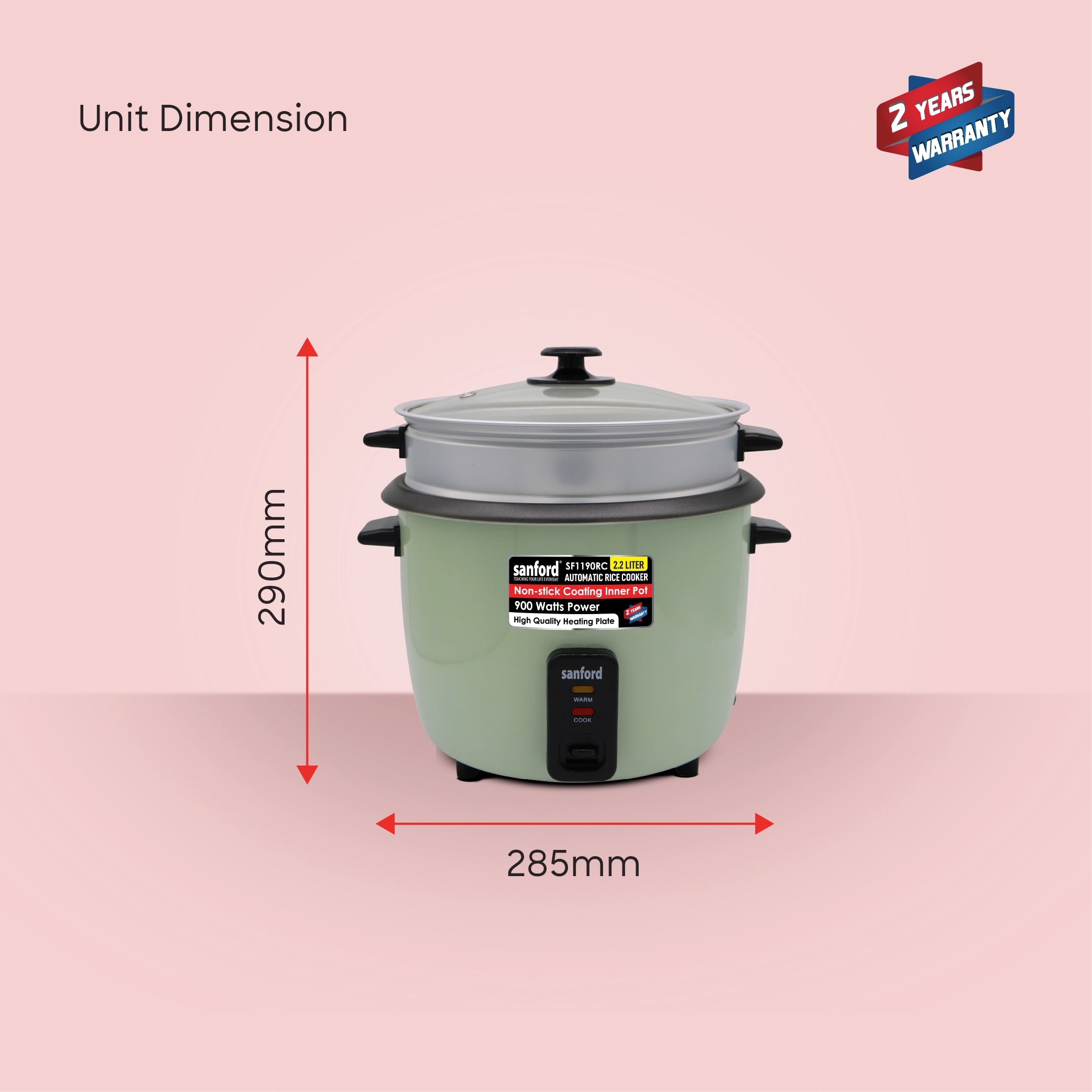 2.2L automatic rice cooker 900W non stick pot keep warm sanford 9