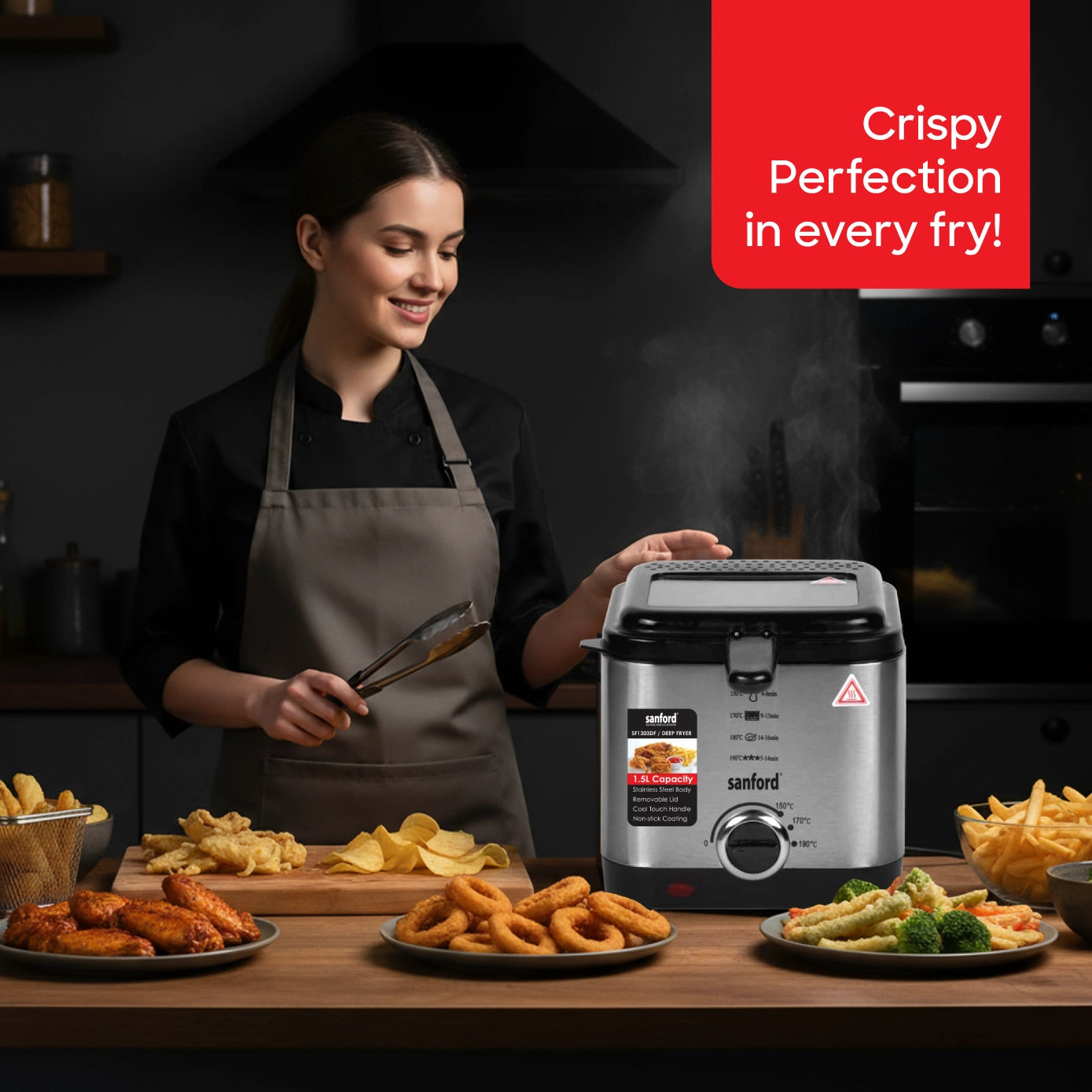 deep fryer 900W 1.5L stainless steel cool touch handle sanford 2