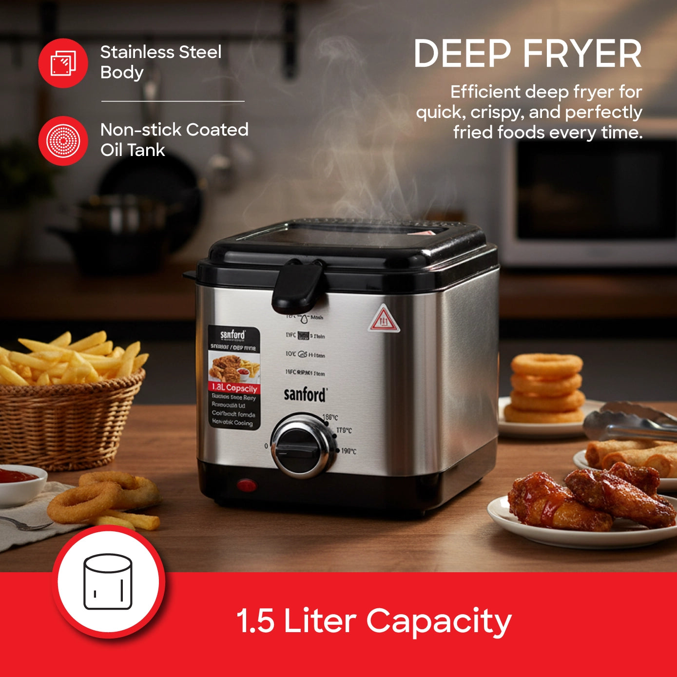 deep fryer 900W 1.5L stainless steel cool touch handle sanford 3