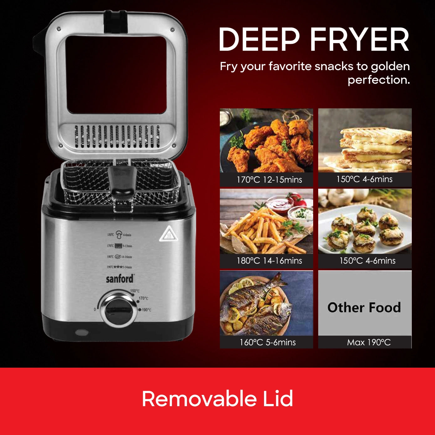 deep fryer 900W 1.5L stainless steel cool touch handle sanford 5