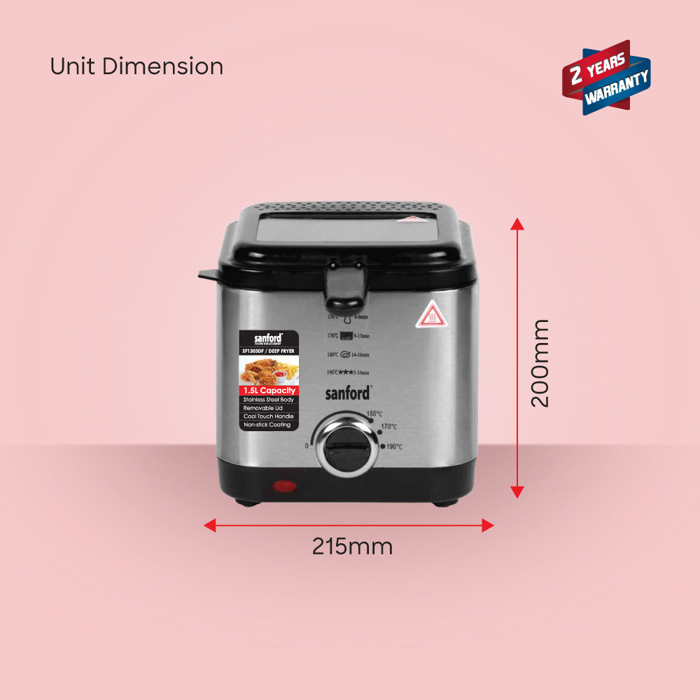 Sanford 900W 1.5L Deep Fryer with Stainless Steel Body and Cool Touch Handle | SF1303DF - buysanford