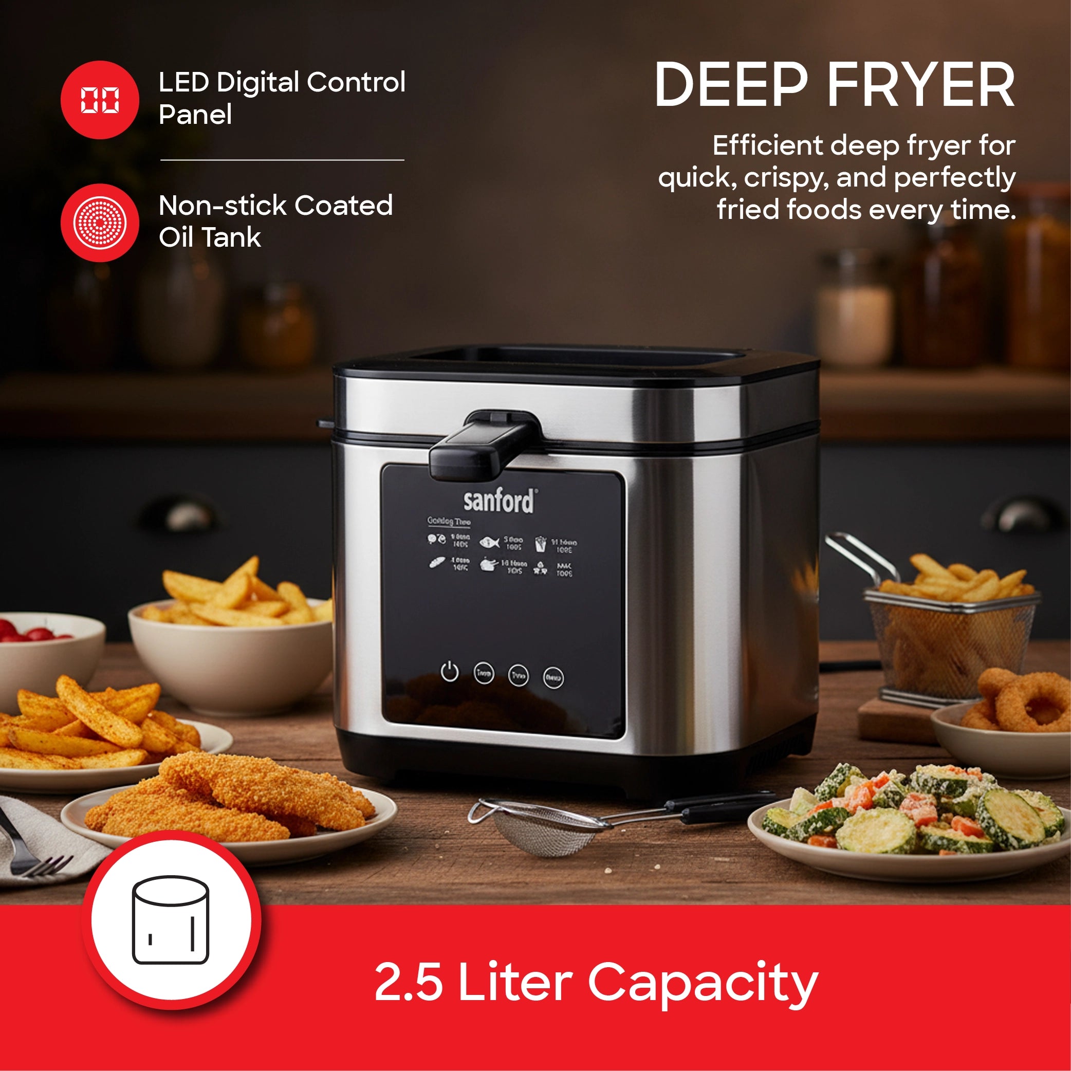 1200W 2.5L deep fryer led touch screen timer sanford 3
