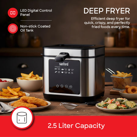 1200W 2.5L deep fryer led touch screen timer sanford 3