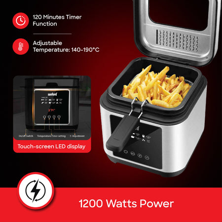 1200W 2.5L deep fryer led touch screen timer sanford 4