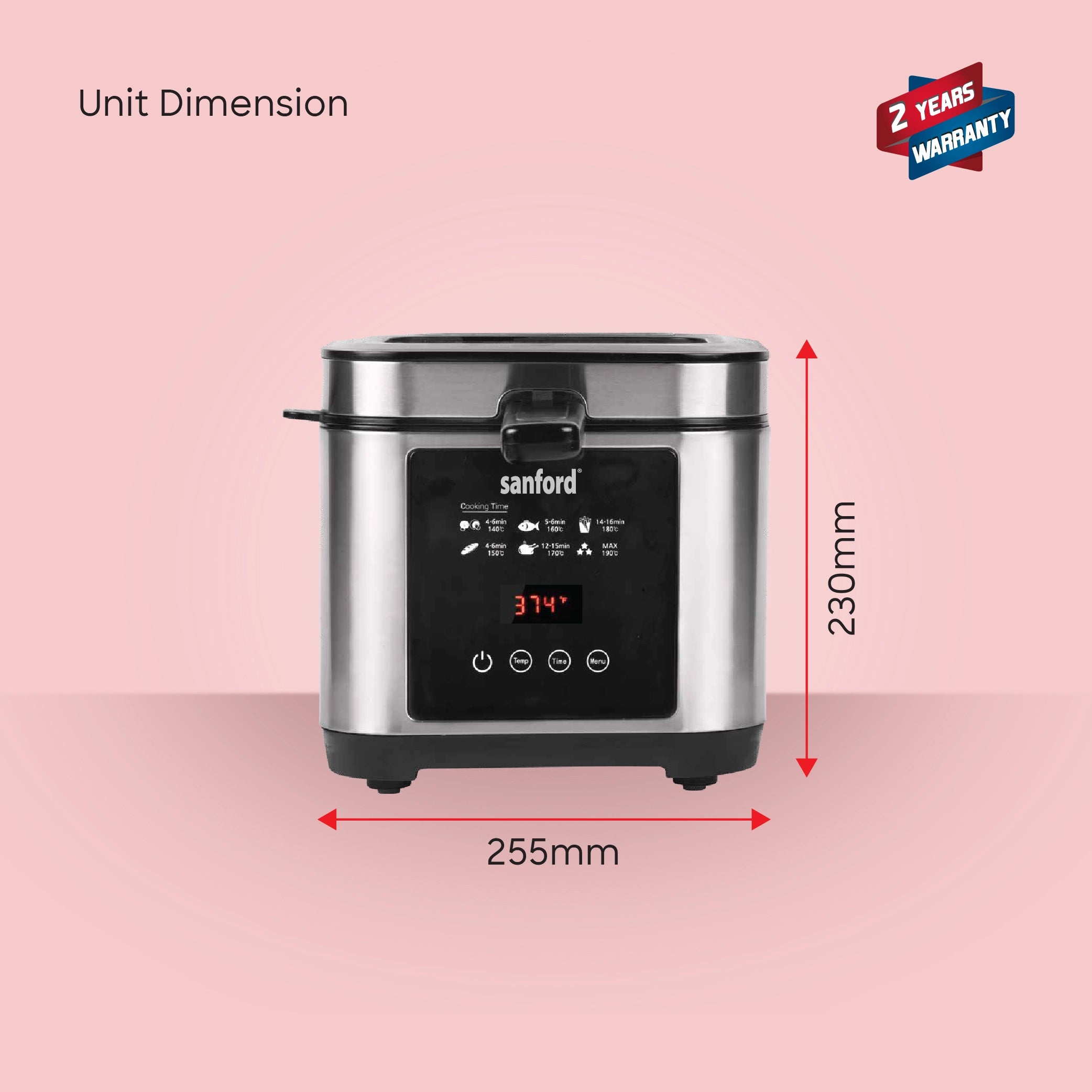 1200W 2.5L deep fryer led touch screen timer sanford 6