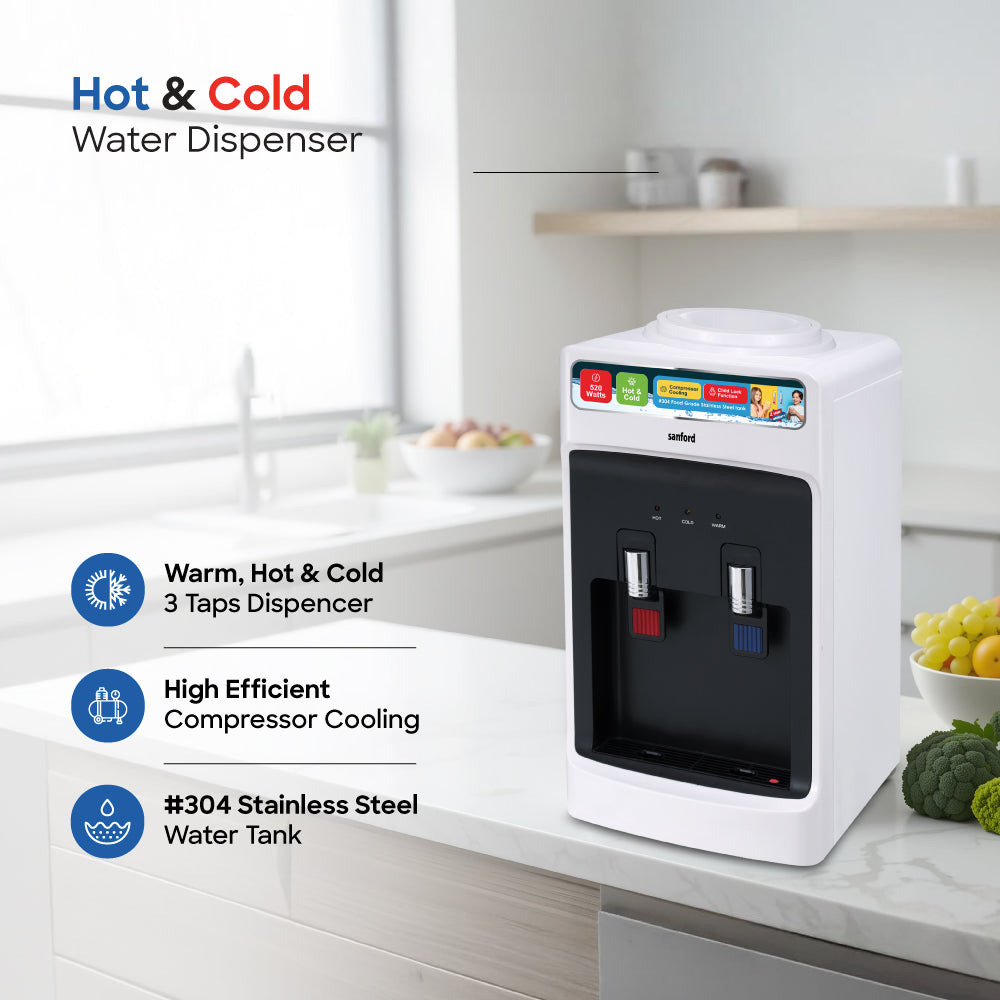 Sanford desktop dispenser hot and cold water taps
