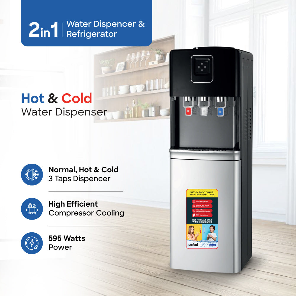 Sanford Hot & Cold Top Load Water Dispenser with Integrated Refrigerator | SF1416WD - buysanford