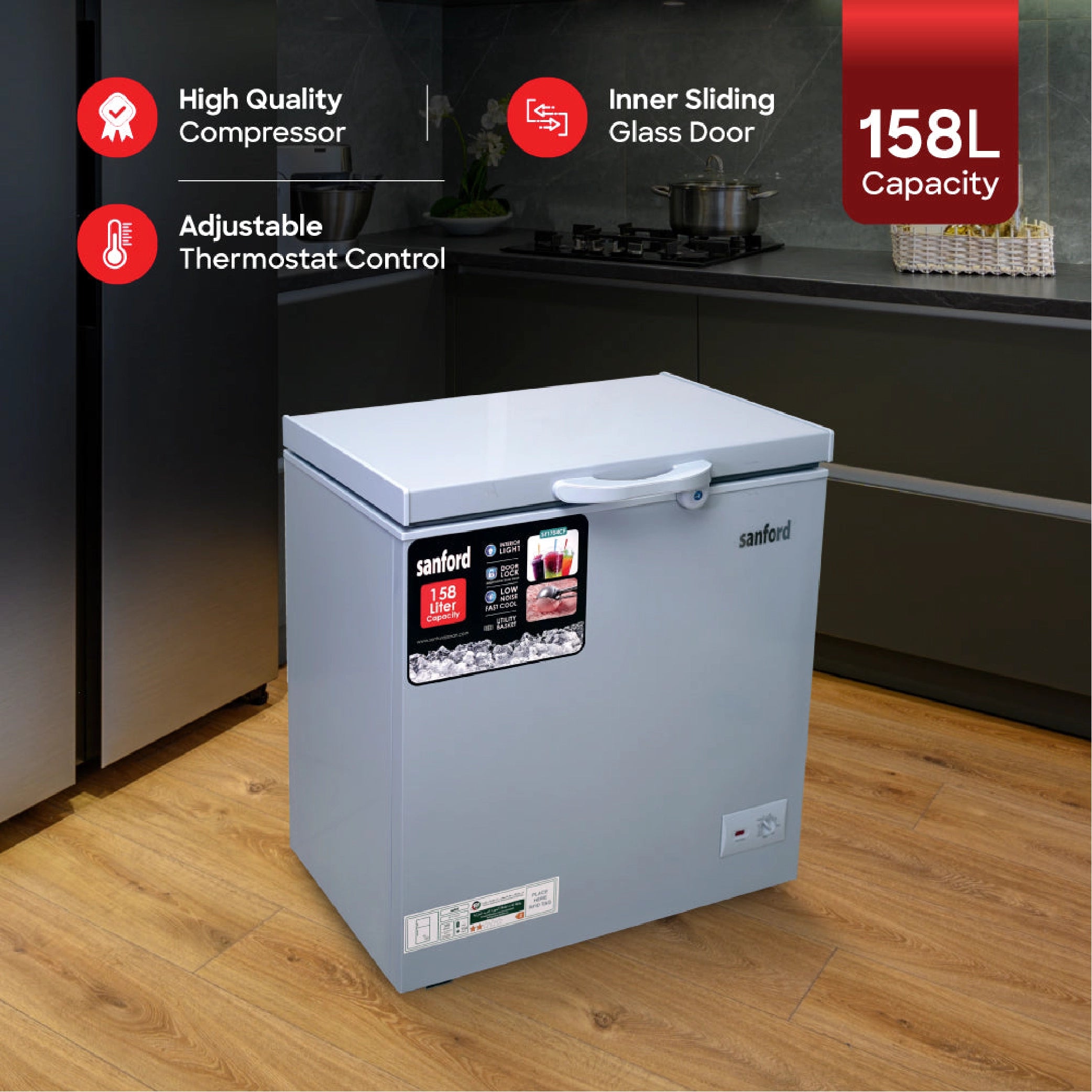 158L chest freezer adjustable temperature lockable handle sanford 3
