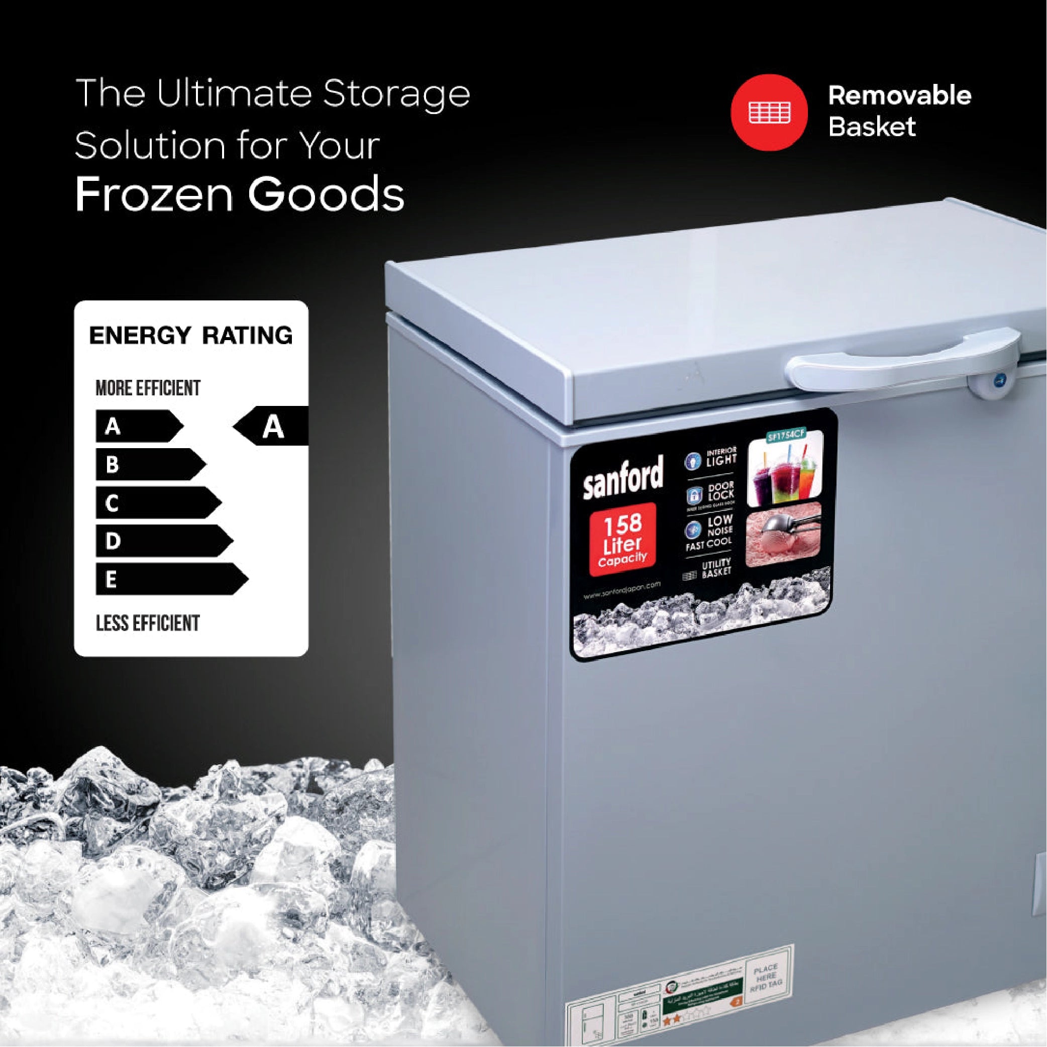 158L chest freezer adjustable temperature lockable handle sanford 5