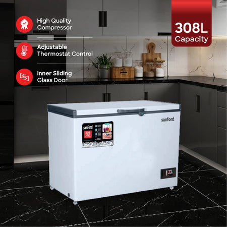 308L chest freezer adjustable temperature lockable handle sanford 3