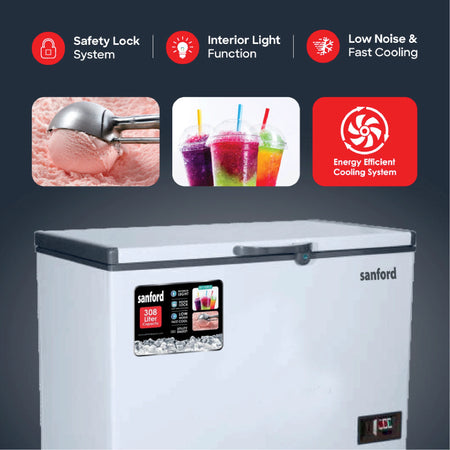 308L chest freezer adjustable temperature lockable handle sanford 4
