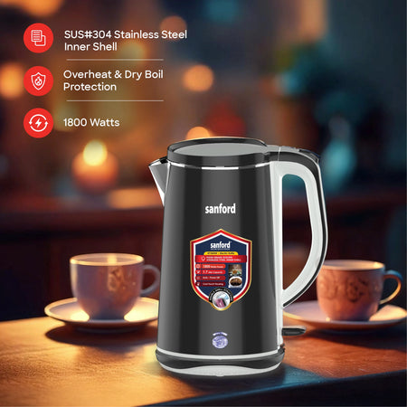 Sanford 1.7L Electric Kettle with 1800W Power and Double Shell Cool-Touch Body | SF1869EK - buysanford