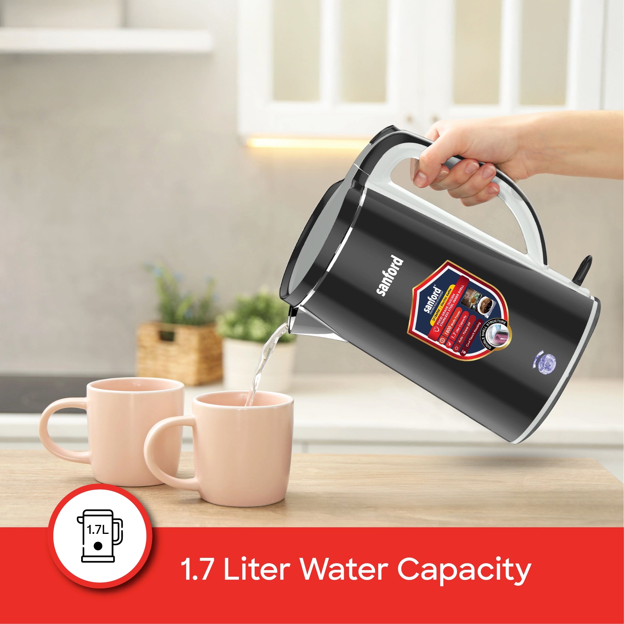 1.7L electric kettle 1800W double shell cool touch body Sanford 4