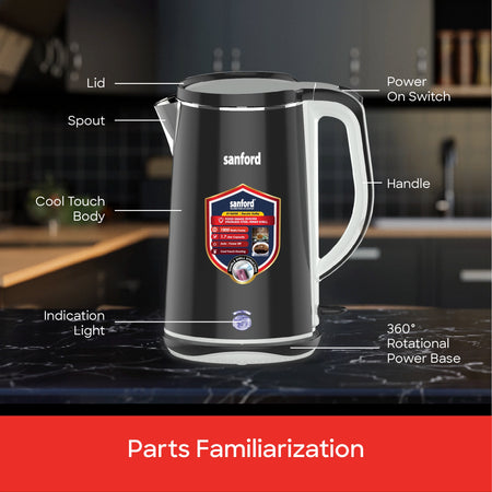 Sanford 1.7L Electric Kettle with 1800W Power and Double Shell Cool-Touch Body | SF1869EK - buysanford