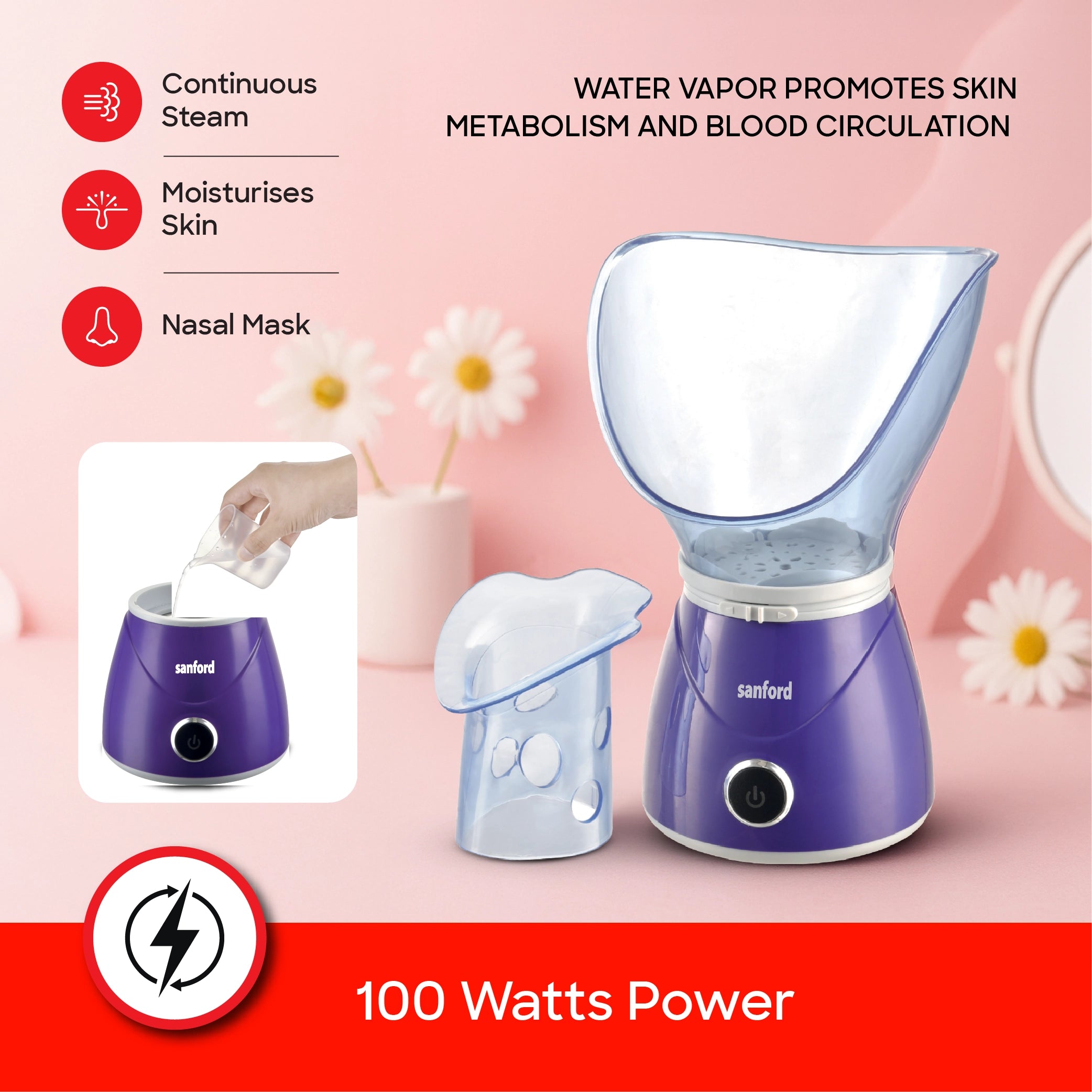 facial steamer 100W 2-in-1 sauna nasal mask sanford 3