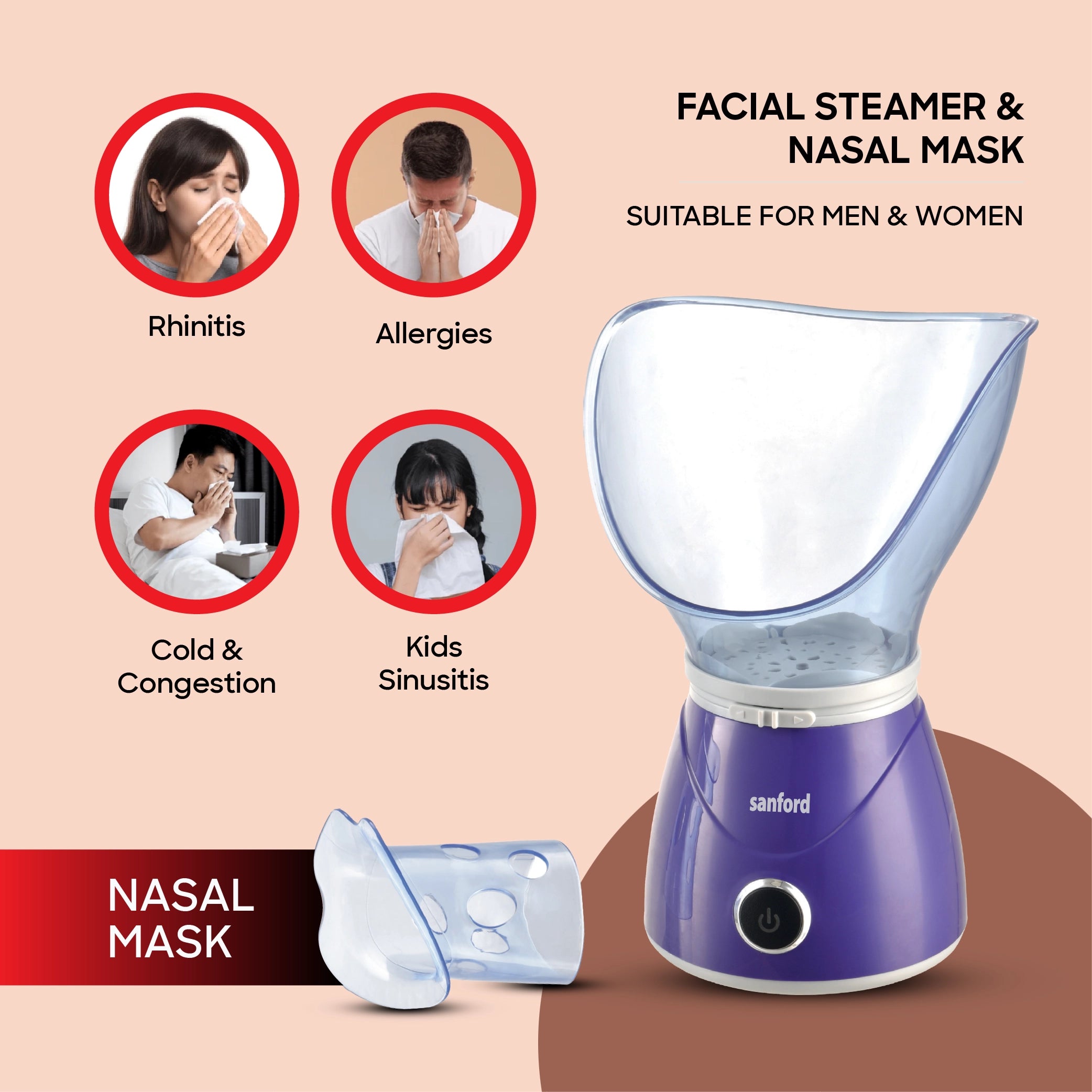 facial steamer 100W 2-in-1 sauna nasal mask sanford 5