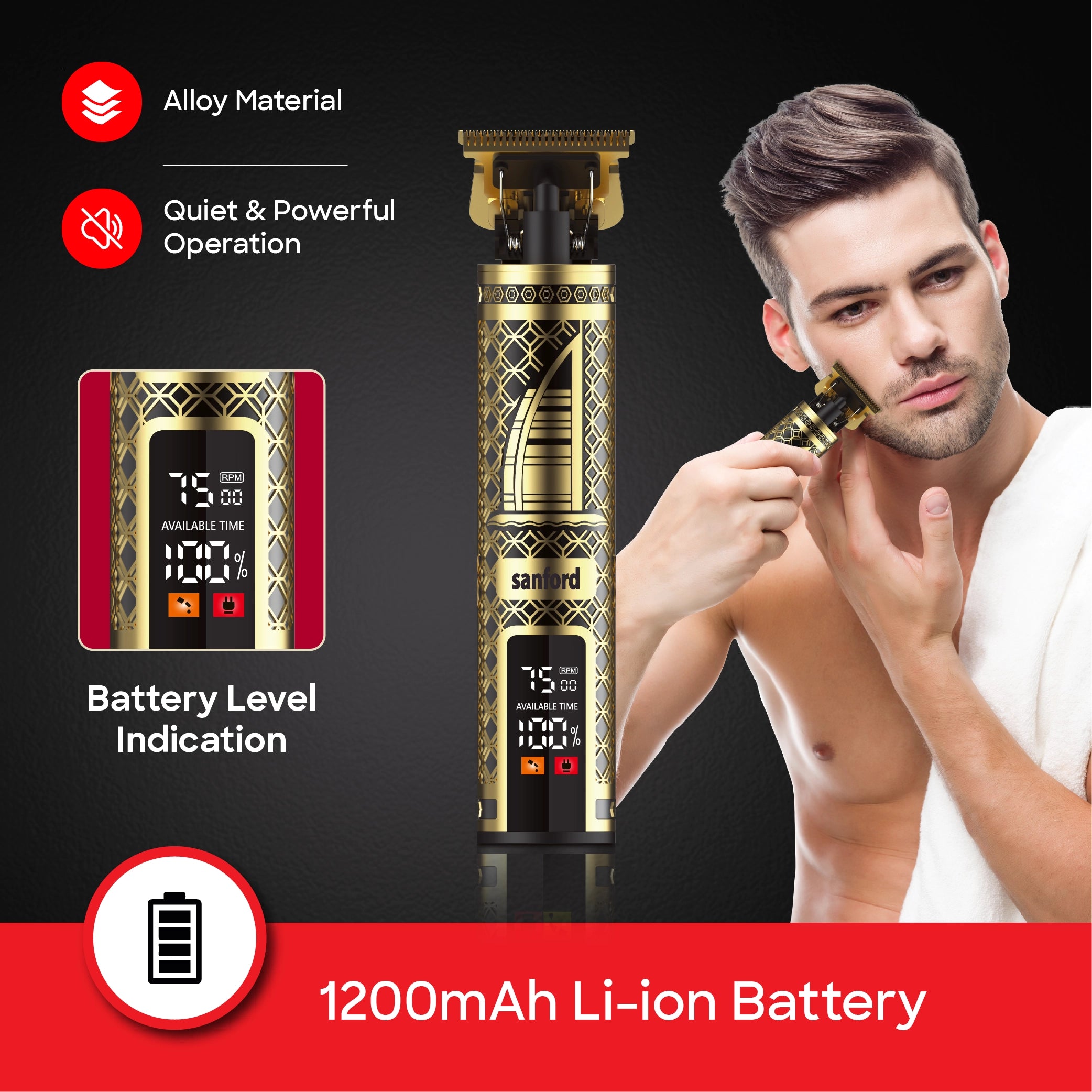 hair trimmer t blade digital display type c charging sanford 4