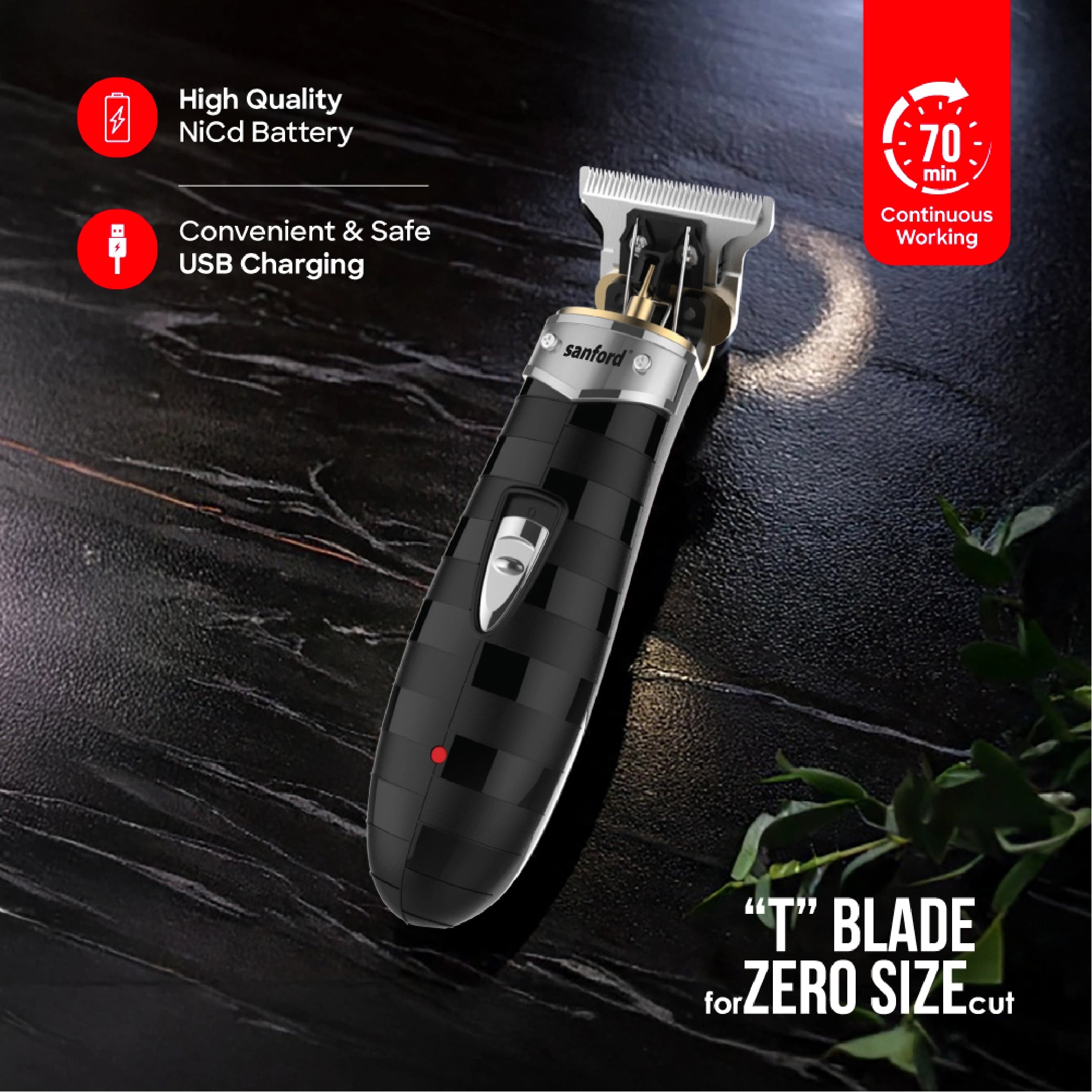 professional hair trimmer T blade zero cut USB charging sanford 3