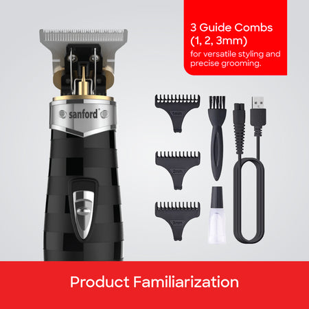 Sanford rechargeable hair trimmer in use for haircuts and beard grooming