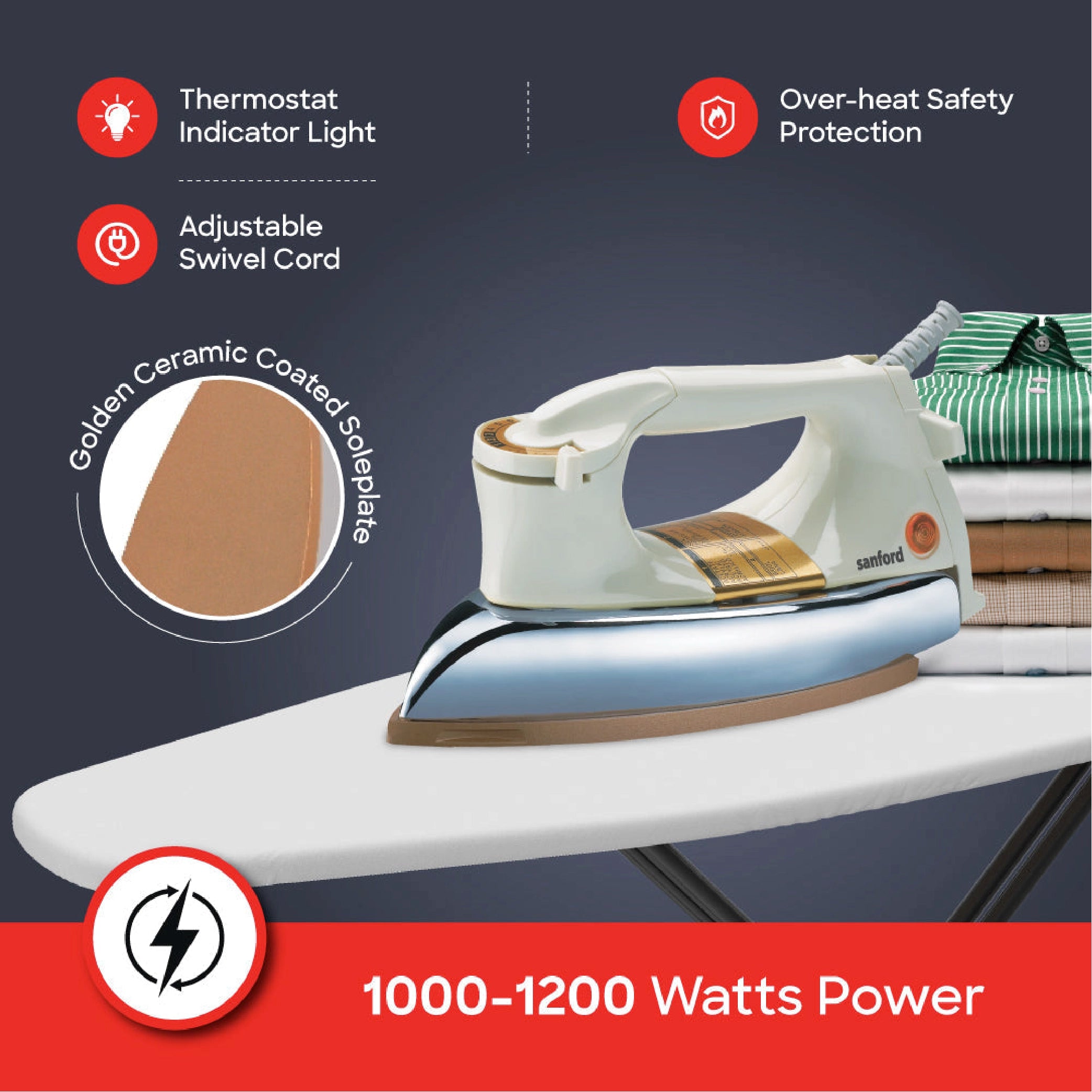 1200W heavyweight dry iron ceramic coated soleplate sanford 3