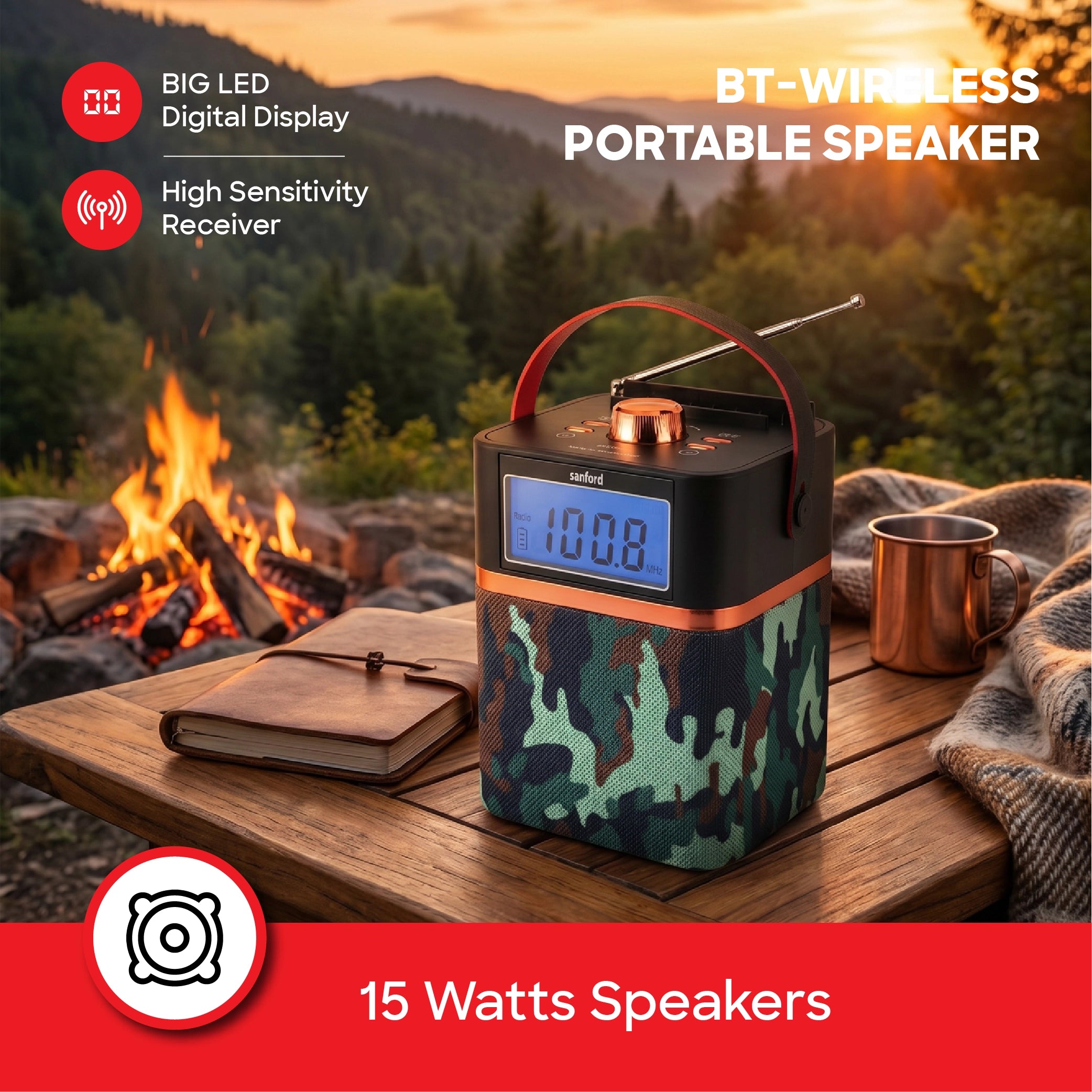 portable speaker rechargeable Bluetooth 12000 PMPO sanford 3