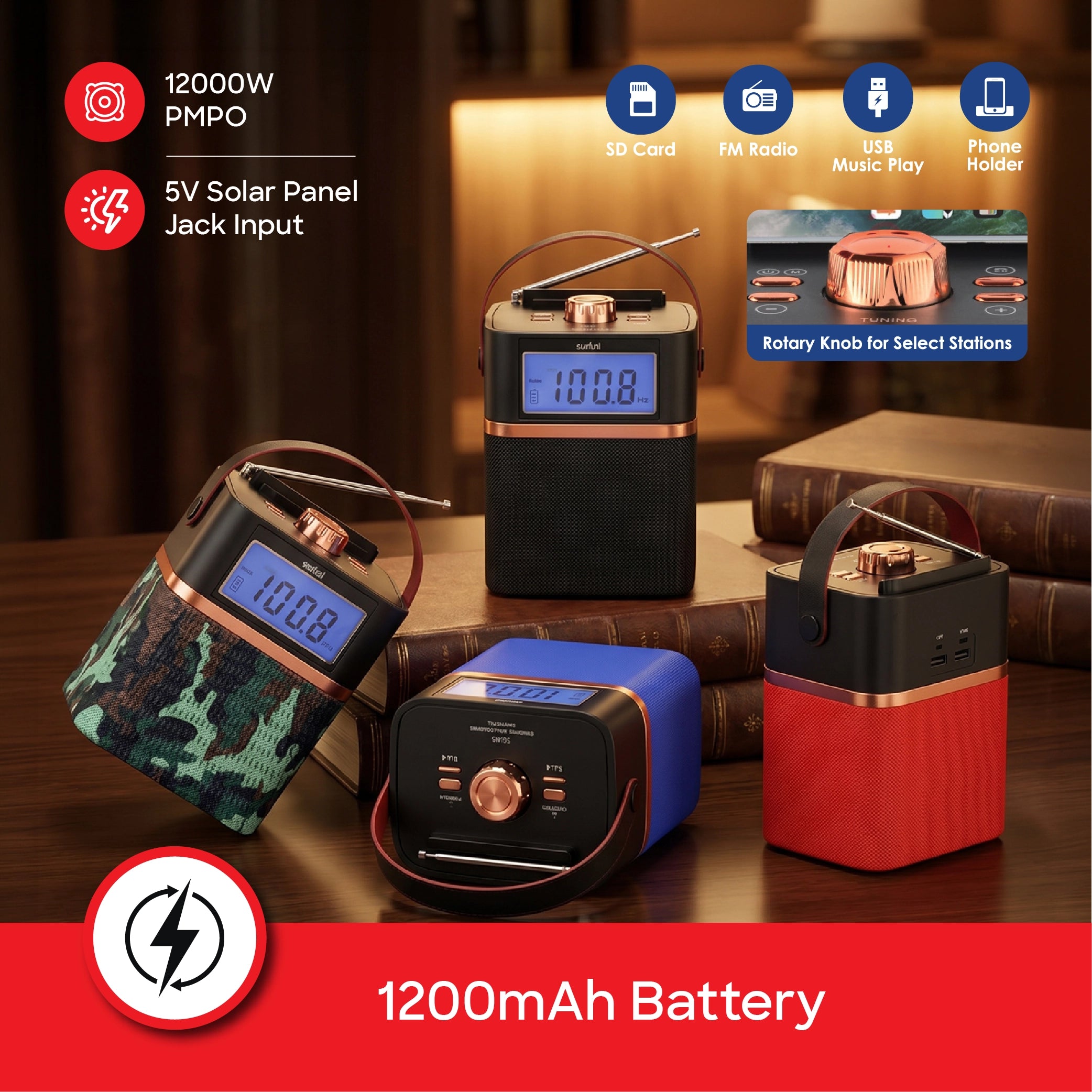 portable speaker rechargeable Bluetooth 12000 PMPO sanford 4