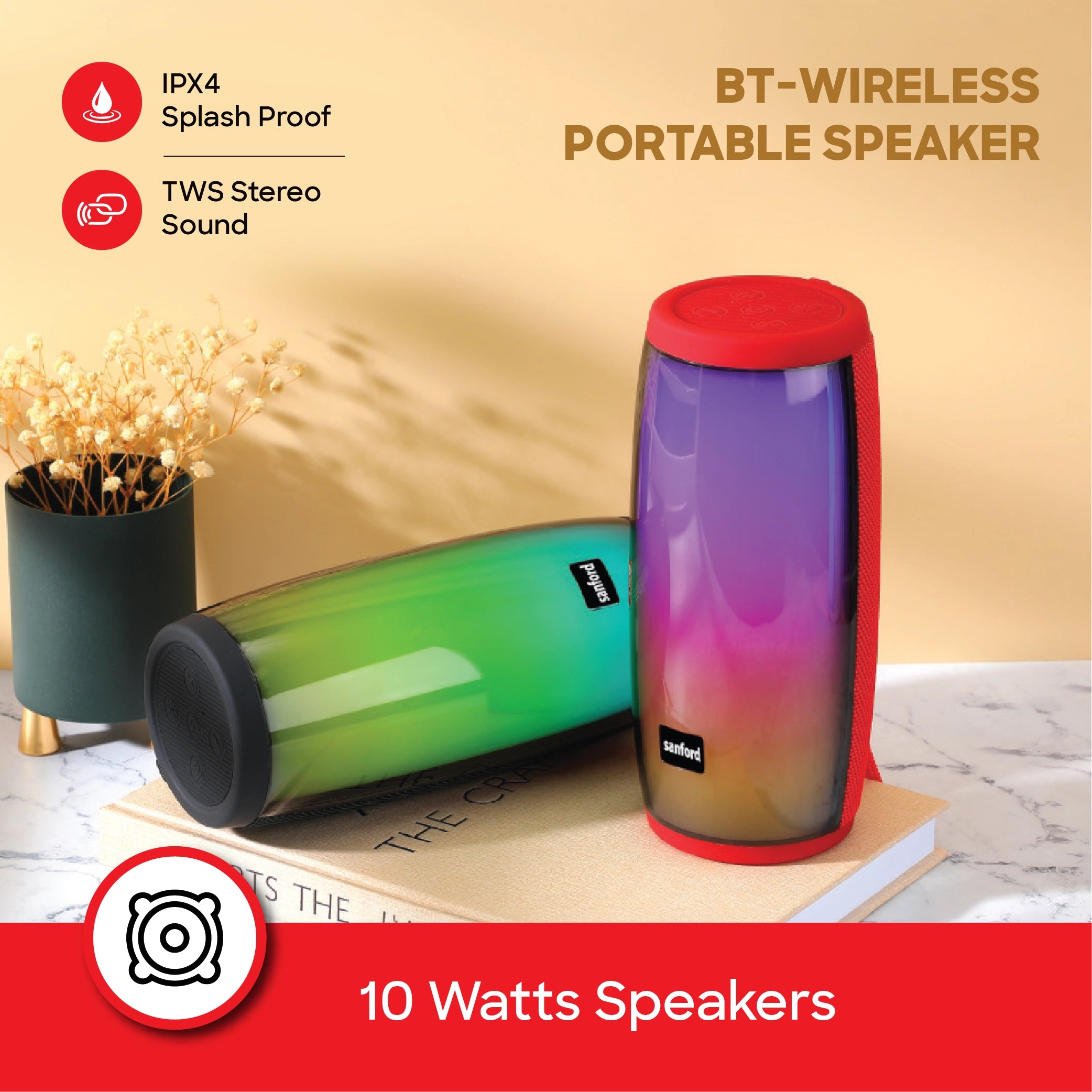 bt wireless portable speaker splash proof tws sound 8000 pmpo sanford 3