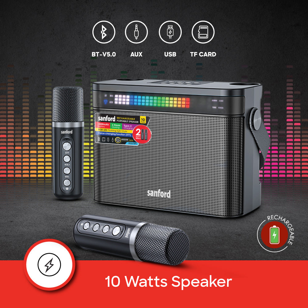 Sanford Rechargeable Karaoke Ready Portable Speakers with Dual Microphone | SF2267RPS - buysanford