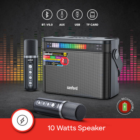 Sanford Rechargeable Karaoke Ready Portable Speakers with Dual Microphone | SF2267RPS - buysanford