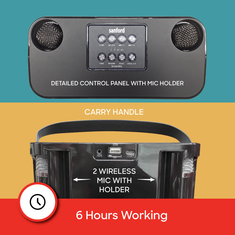 Sanford Rechargeable Karaoke Ready Portable Speakers with Dual Microphone | SF2267RPS - buysanford