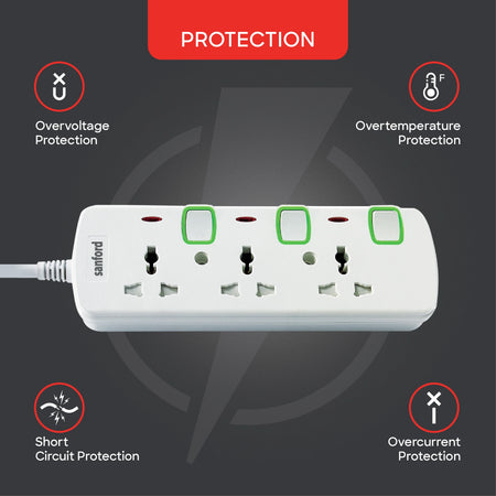 3 way socket extension surge protection LED indicator sanford 4