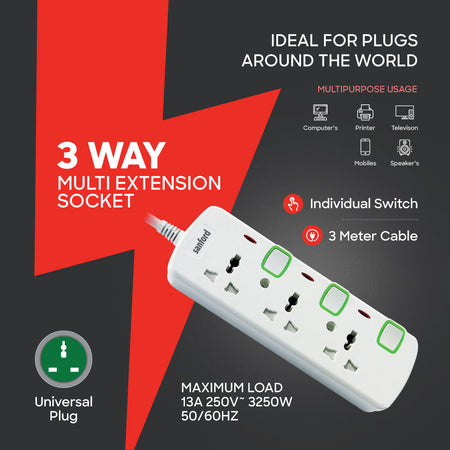 Sanford 3 Way Extension Socket | SF2301ES - buysanford