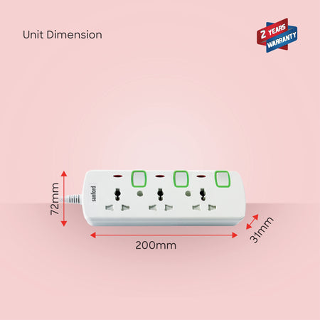 3 way socket extension surge protection LED indicator sanford 6