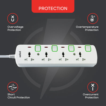 4 way socket extension surge protection LED indicator sanford 4