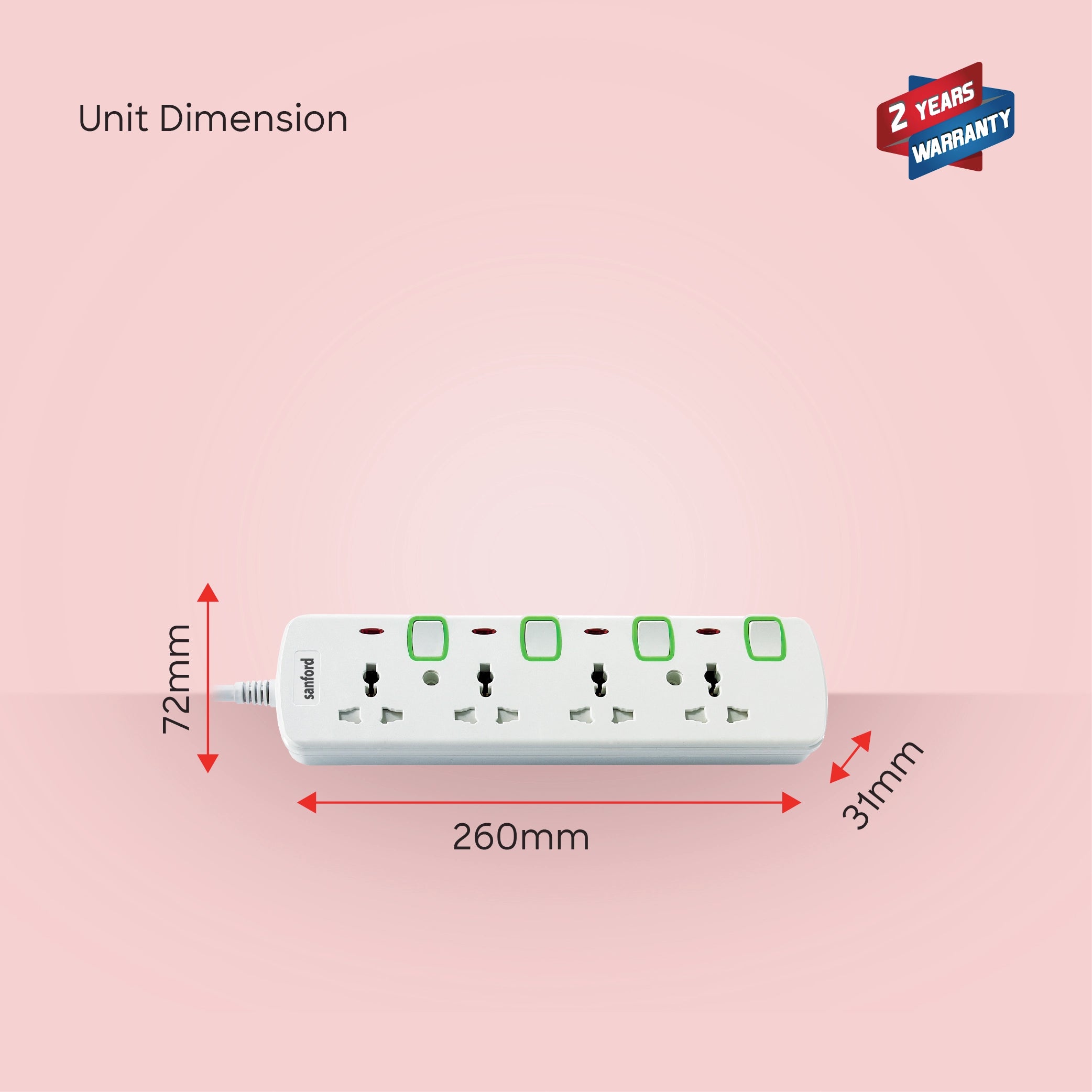 4 way socket extension surge protection LED indicator sanford 6