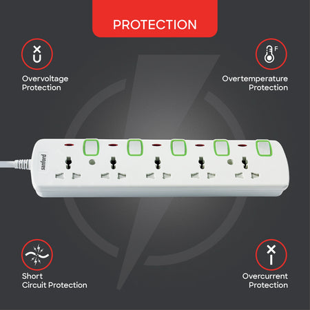 5 way socket extension surge protection LED indicator sanford 4