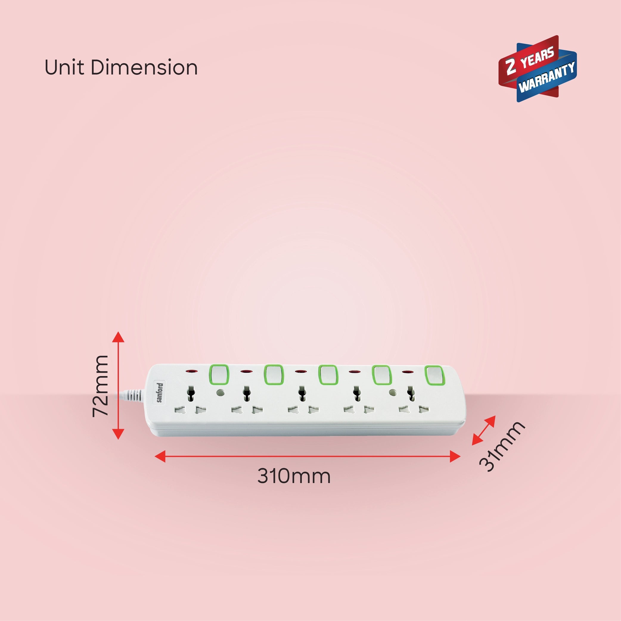 5 way socket extension surge protection LED indicator sanford 6