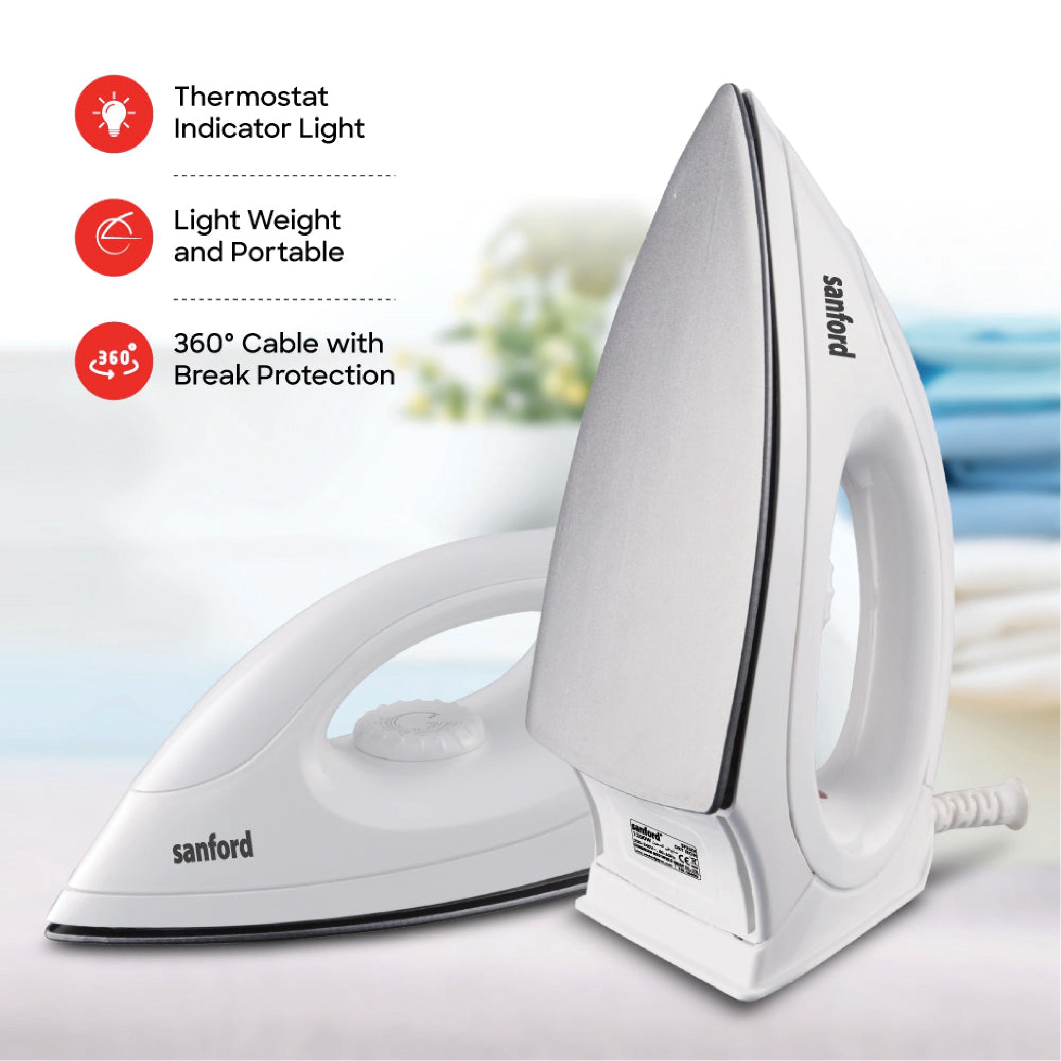 1200W dry iron non stick soleplate overheat protection sanford 4